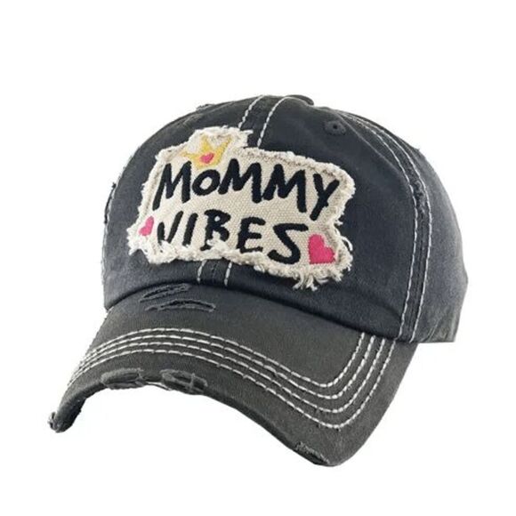 2/$30 Ladies Black Mommy Vibes Distressed Baseball Hat - Picture 6 of 10